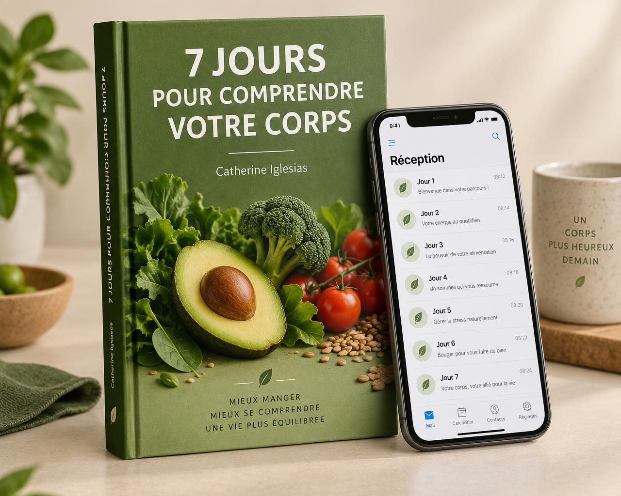 Le guide « 7 jours pour comprendre votre corps » et la série d'emails reçus sur téléphone